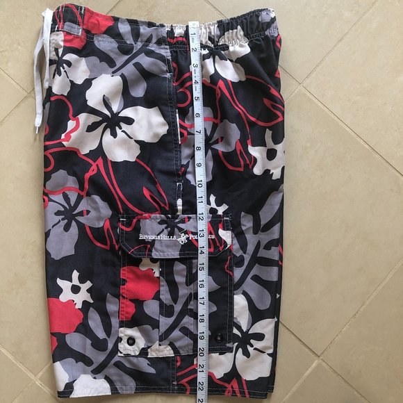 BEVERLY HILLS POLO CLUB Beachy Coastal Hawaiian Floral Swim Trunks Vacation - Picture 4 of 11
